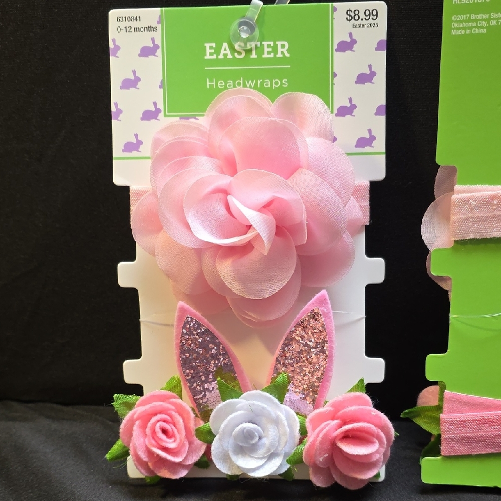 Easter‎ Floral Baby Headwrap Set - Pink and White